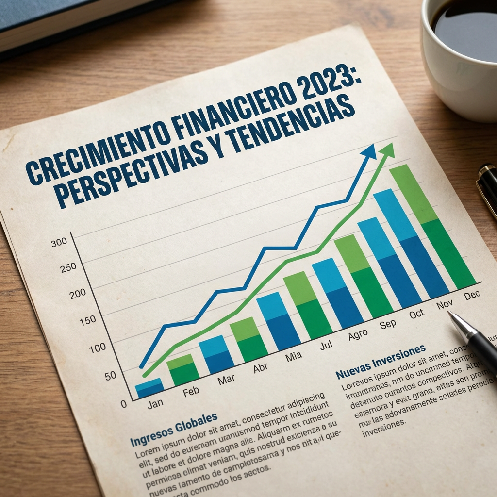 CRECIMIENTO FINANCIERO 2023: PERSPECTIVAS Y TENDENCIAS. Chart showing upward growth trend. Ingresos Globales. Nuevas Inversiones.