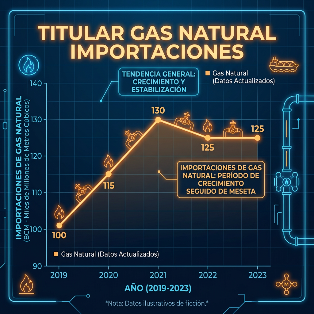 Line graph depicting natural gas imports in thousands of millions of cubic meters from 2019 to 2023, showing growth and plateau