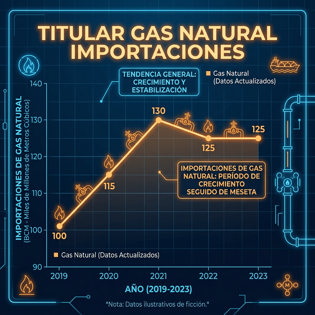 Line graph depicting natural gas imports in thousands of millions of cubic meters from 2019 to 2023, showing growth and plateau