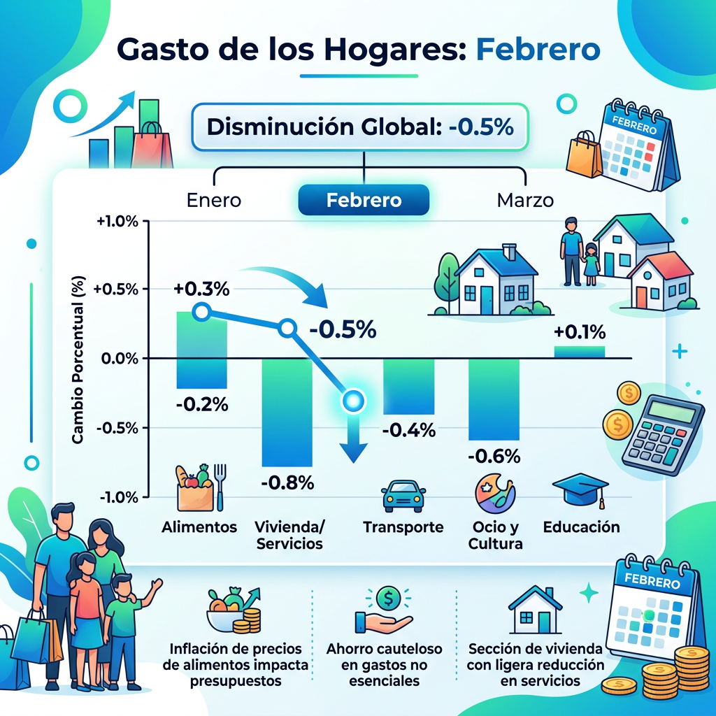 DISMINUYE 0.5% GASTO DE HOGARES EN FEBRRERO.