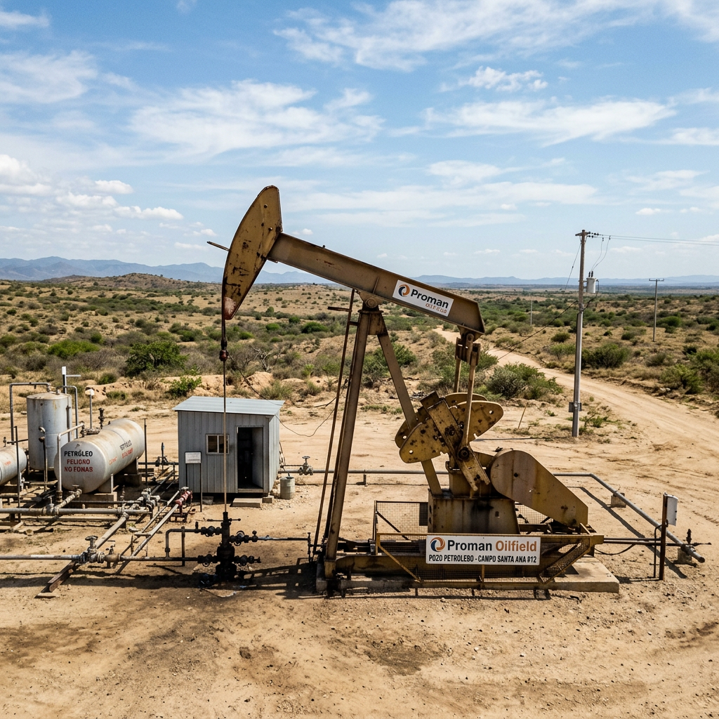 Oil pumpjack extracting petroleum in arid desert environment