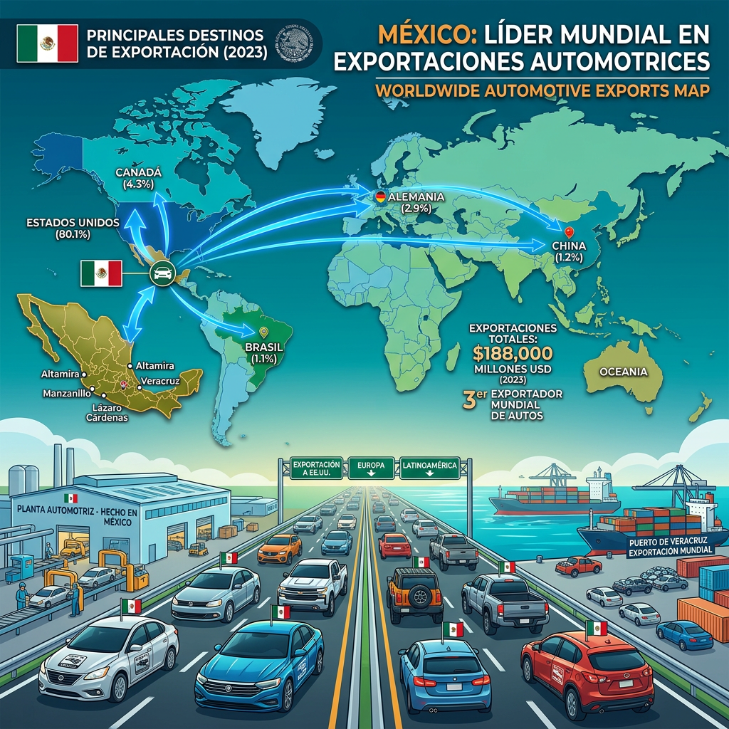 MÉXICO DIVERSIFICA SUS EXPORTACIONES AUTOMOTRICES AL MUNDO.