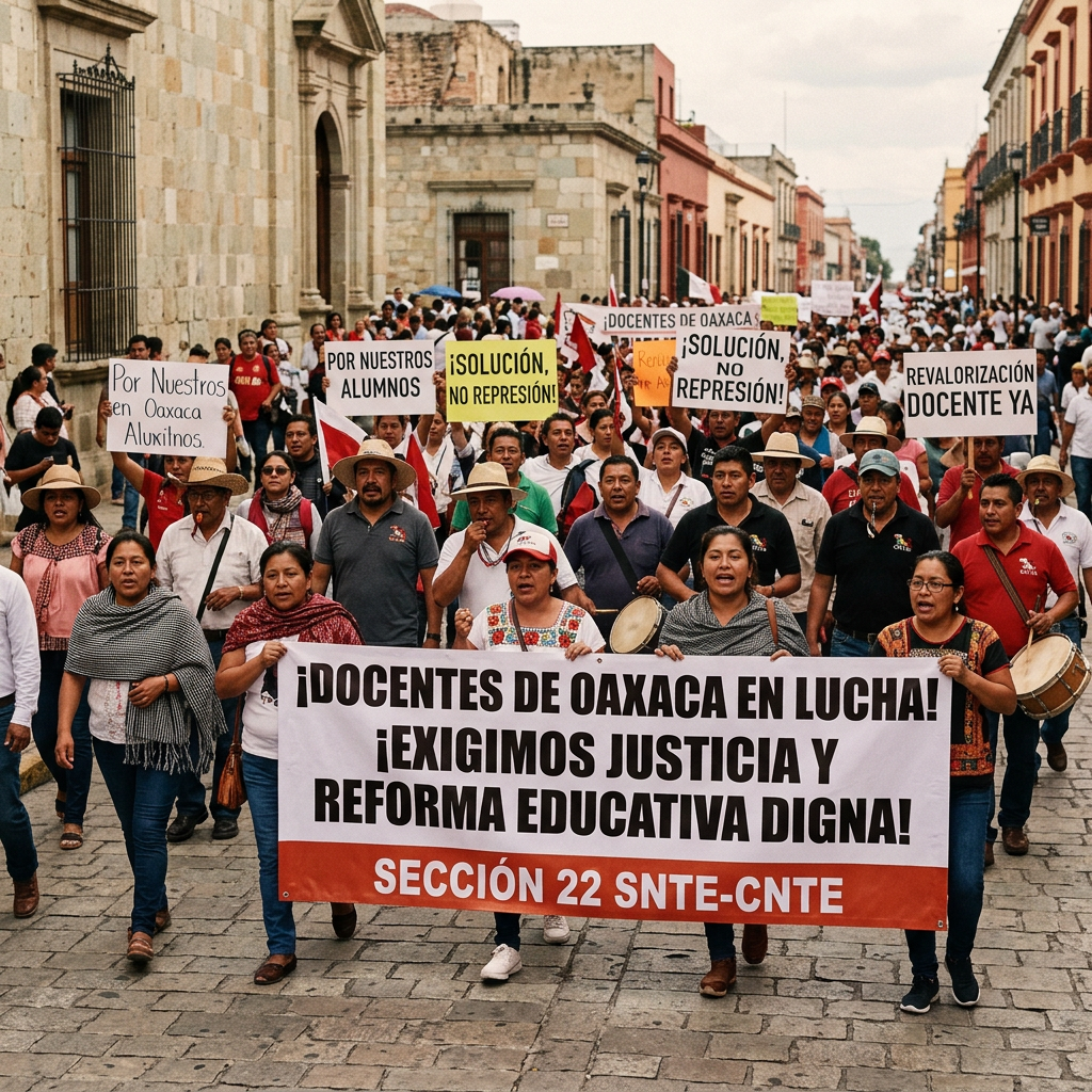 NO CEDERÁN EN SUS DEMANDAS, AFIRMAN DOCENTES DURANTE SUS PROTESTAS EN OAXACA.