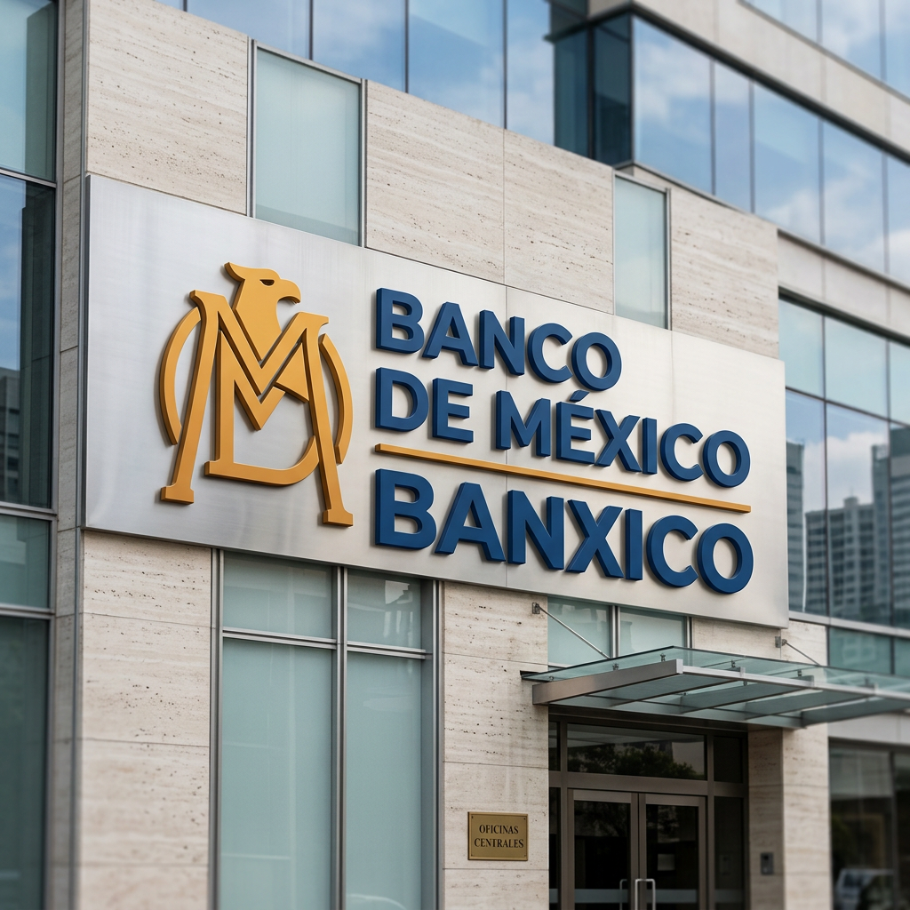 Banco de México logo and name on building facade