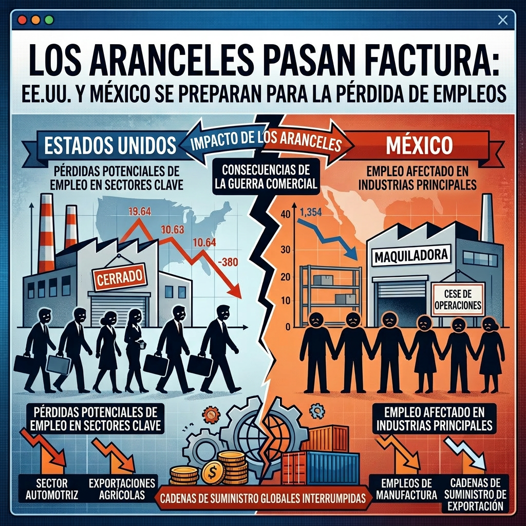 MÉXICO Y EU PERDIERON MÁS DE 200,000 EMPLEOS POR ARANCELES: ECONOMÍA.