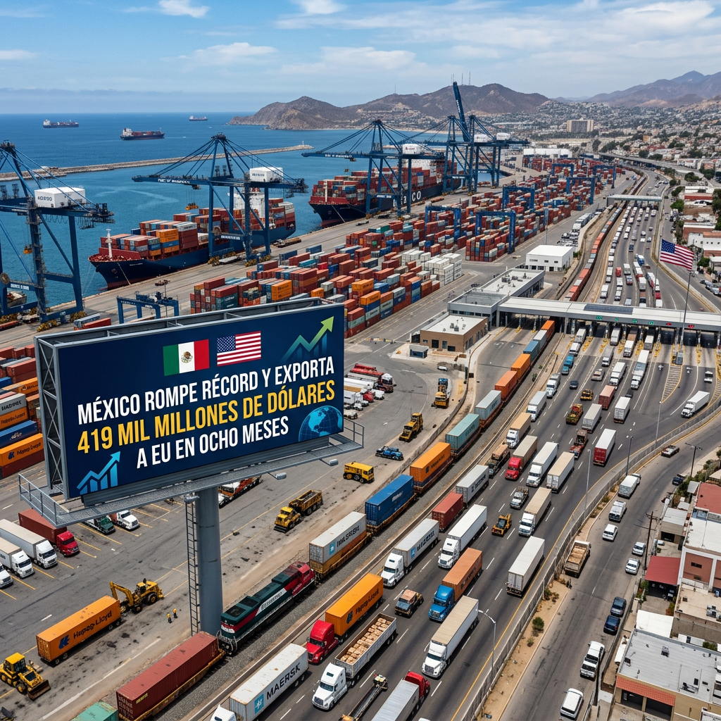 MÉXICO ROMPRE RÉCORD Y EXPORTA 419 MIL MILLONES DE DÓLARES A EU EN OCHO MESES.