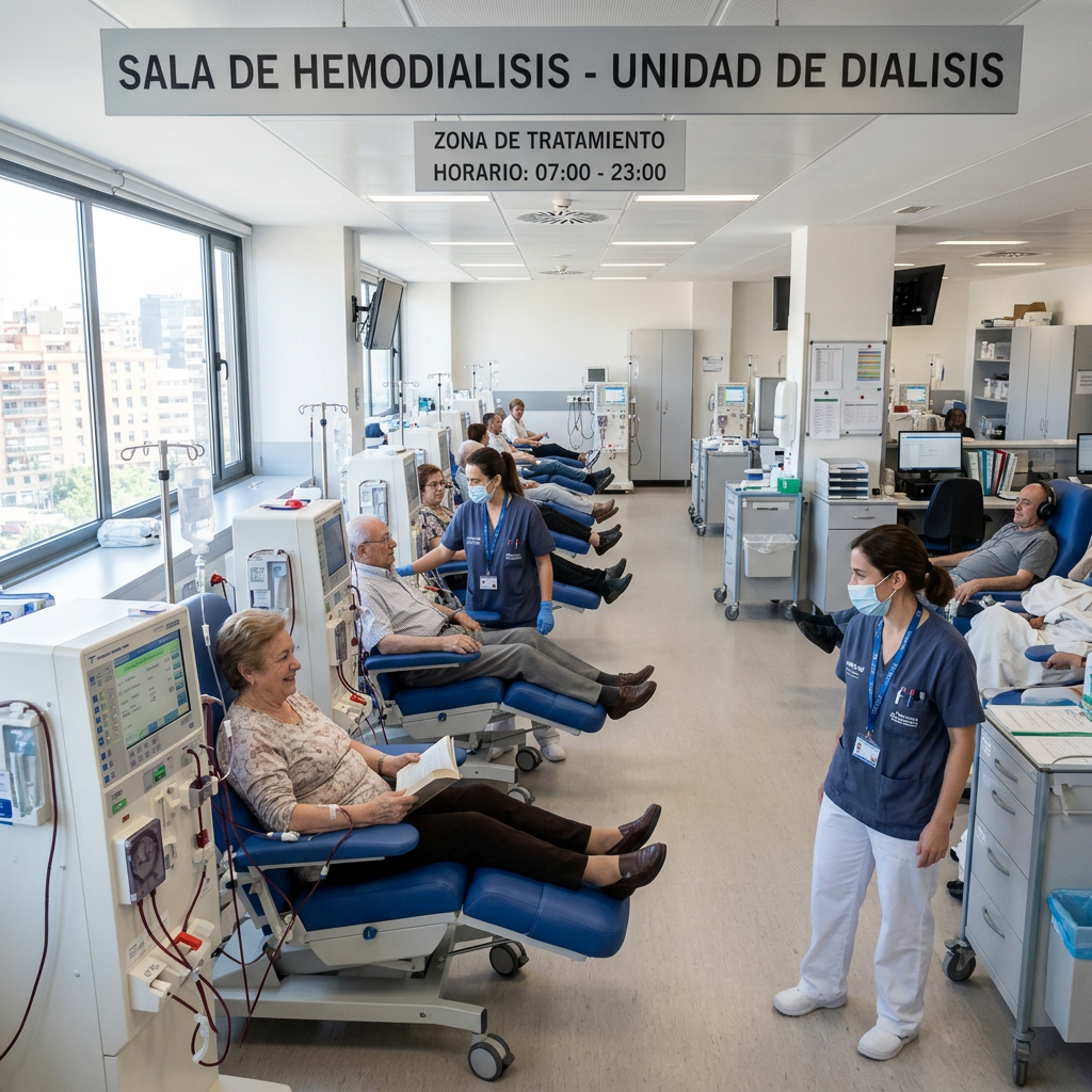 Sala de hemodialisis - Unidad de Dialisis; Zona de tratamiento; Horario: 07:00 - 23:00