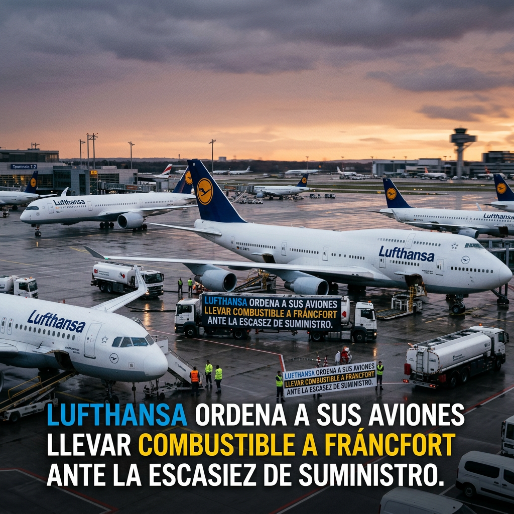 LUFTHANSA ORDENA A SUS AVIONES LLEVAR COMBISTIBLE A FRÁNCFORT ANTE LA ESCASEZ DE SUMINISTRO.